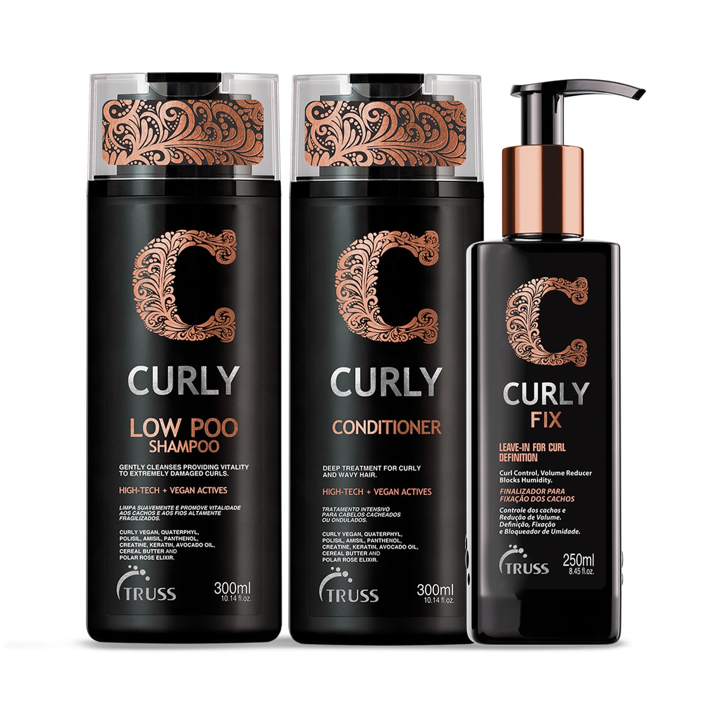 Combo Low Poo Curly: Shampoo 300ml + Condicionador 300ml + Curly Fix 250ml