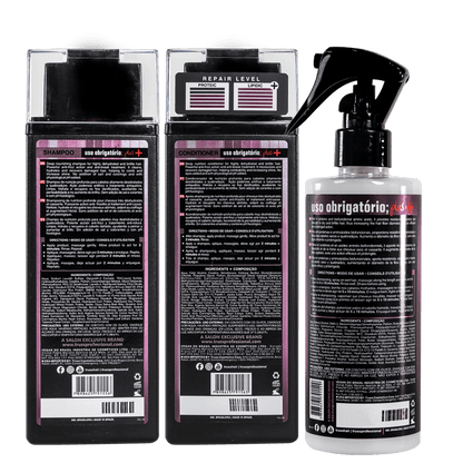 Combo Reconstrutor Uso Obrigatório; Plus+: Shampoo 300ml + Condicionador 300ml + Reconstrutor 260ml