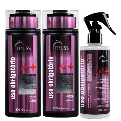 Combo Reconstrutor Uso Obrigatório; Plus+: Shampoo 300ml + Condicionador 300ml + Reconstrutor 260ml