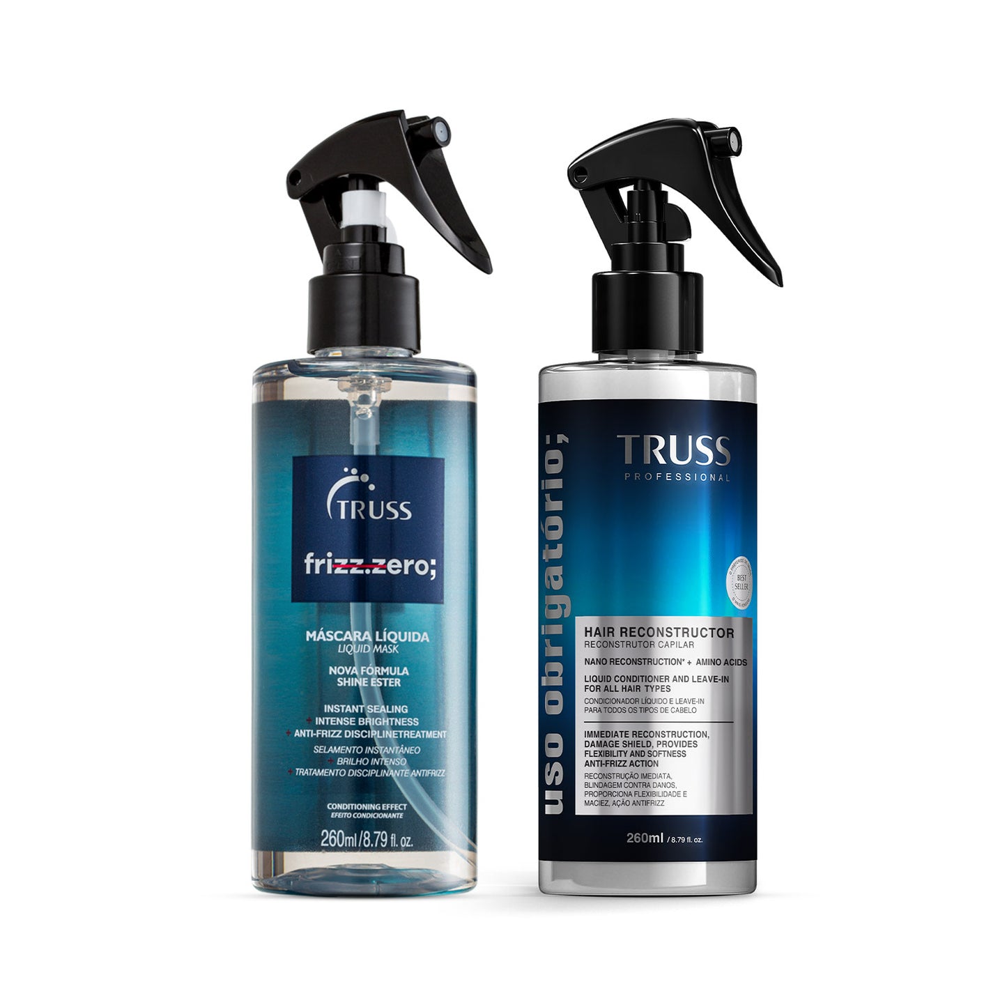 Combo Spray Uso Obrigatório 260ml + Máscara Líquida Frizz Zero 260ml